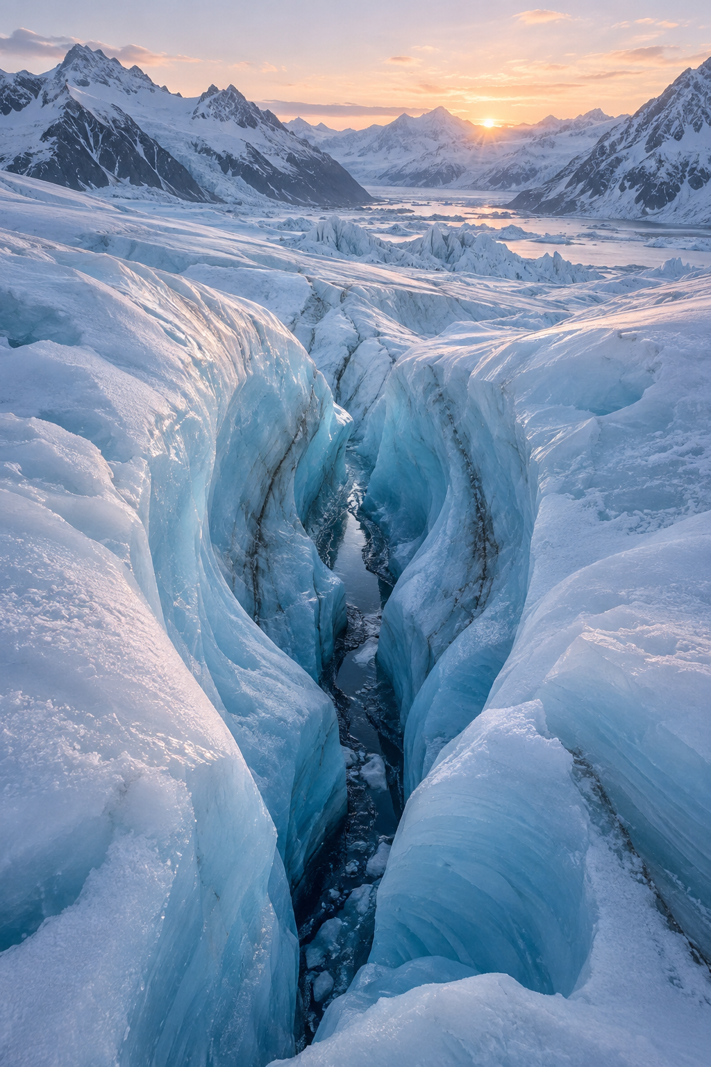 Blue Crevasse by Léonie Vale, a glacial formation seen from above